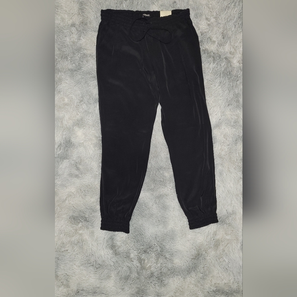Express Black, Silky 2pc Lightweight Jogger Set w/Jacket & Pants, Size S - Picture 5 of 9